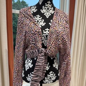 Sanctuary Cheetah Long Sleeve Tie Front Crop Blouse